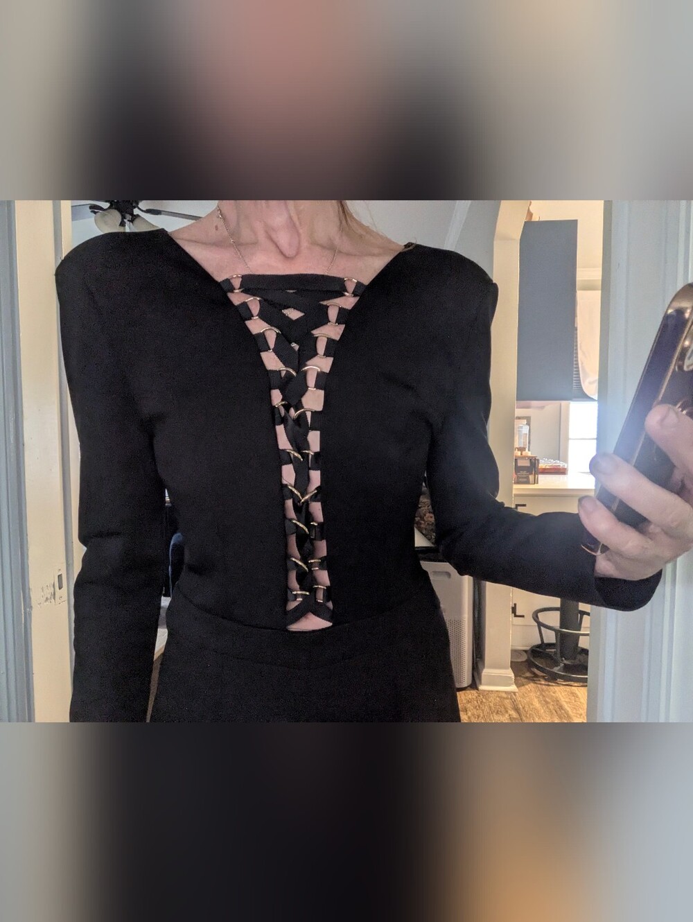 Xtaren Black Jumpsuit with Lace Up Chest Long Sleeves and Full-Length SZ S